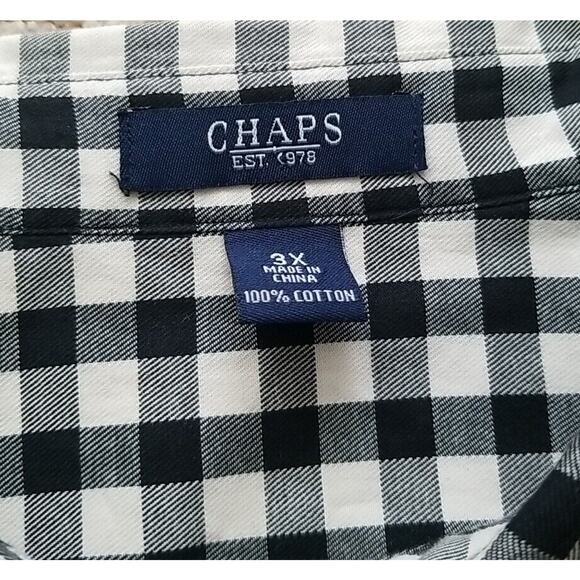 Womens Plus Chaps Blouse Shirt Size 3X Black White Plaid Cotton L/Sleeve - Picture 3 of 11